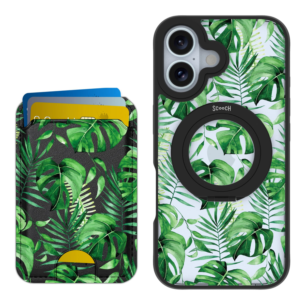 Scooch HaloCase Monstera for iPhone 16 with Matching MagWallet