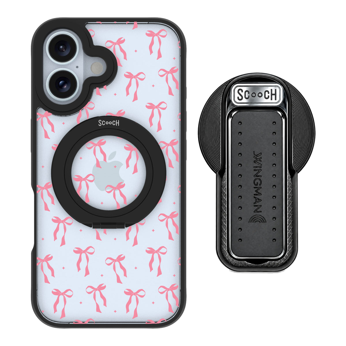 Scooch HaloCase Pink Bows for iPhone 16 with MagSafe Wingback - Black