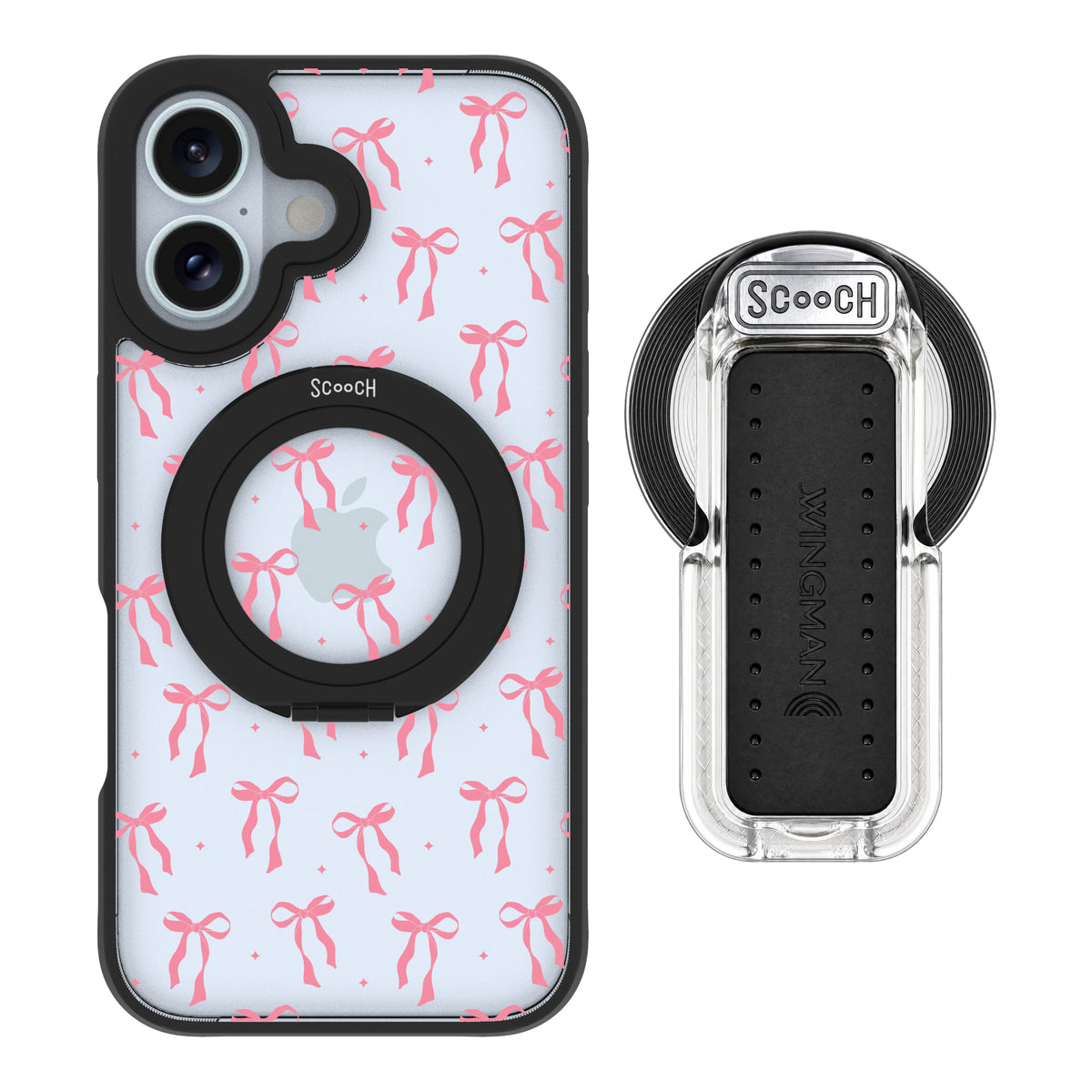 Scooch HaloCase Pink Bows for iPhone 16 with MagSafe Wingback - Clear