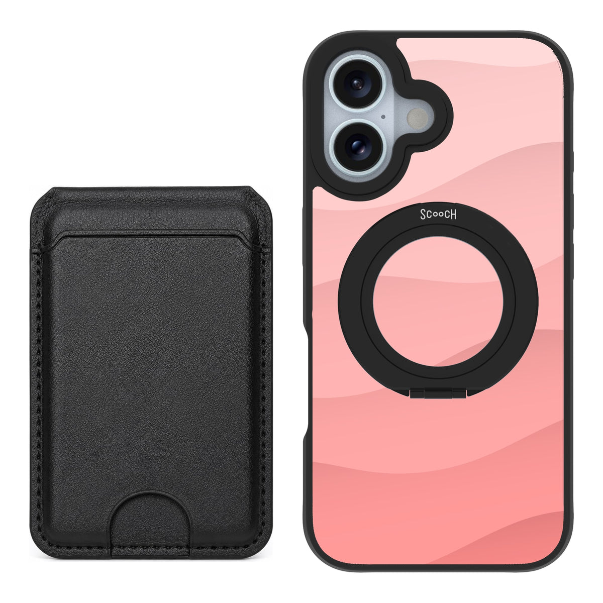 Scooch HaloCase Pink Waves for iPhone 16 with Black MagWallet