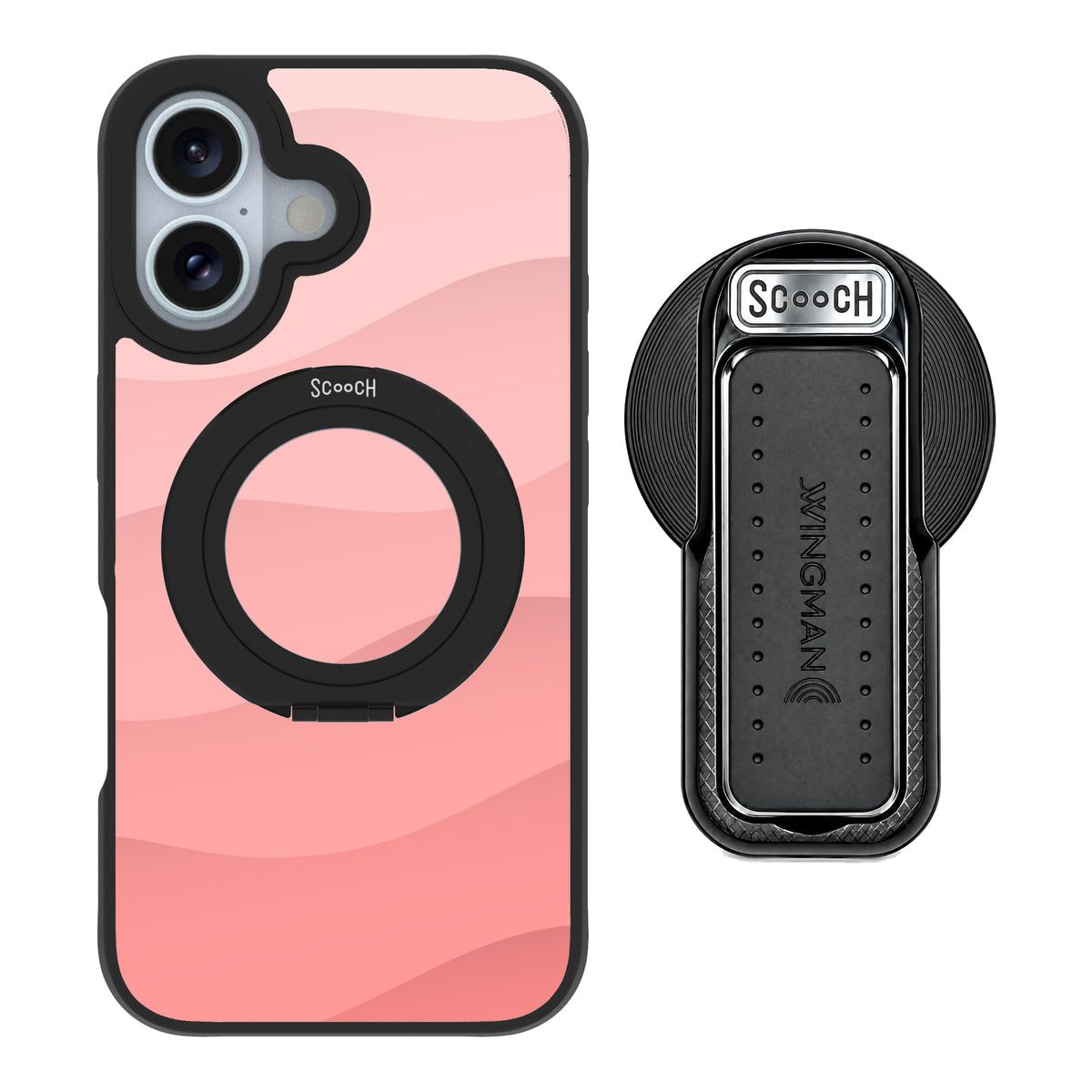 Scooch HaloCase Pink Waves for iPhone 16 with MagSafe Wingback - Black