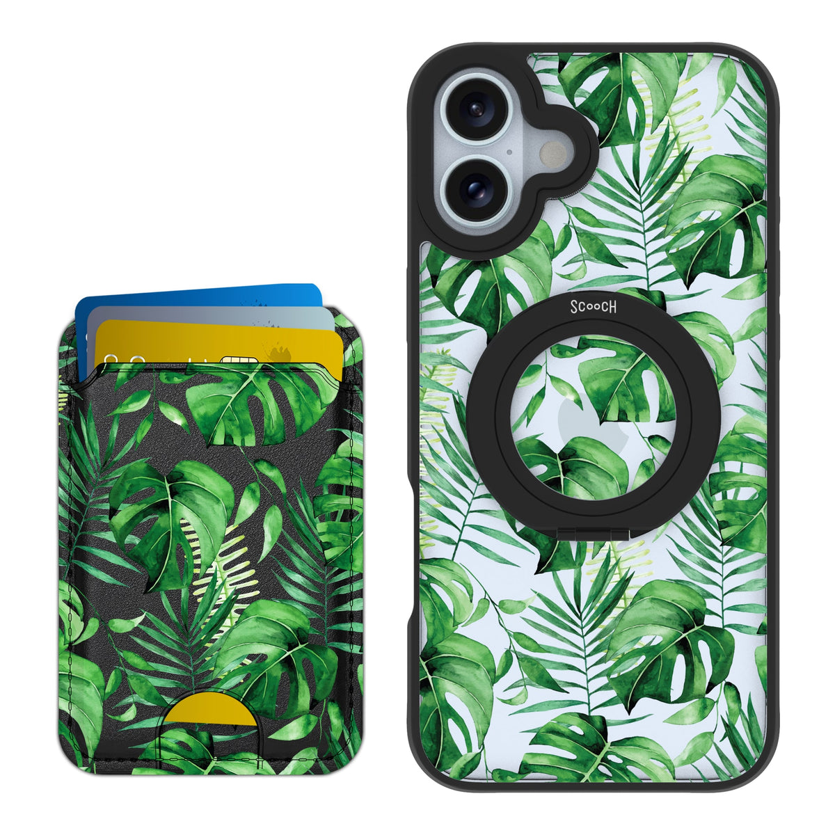 Scooch HaloCase Monstera for iPhone 16 Plus with Matching MagWallet