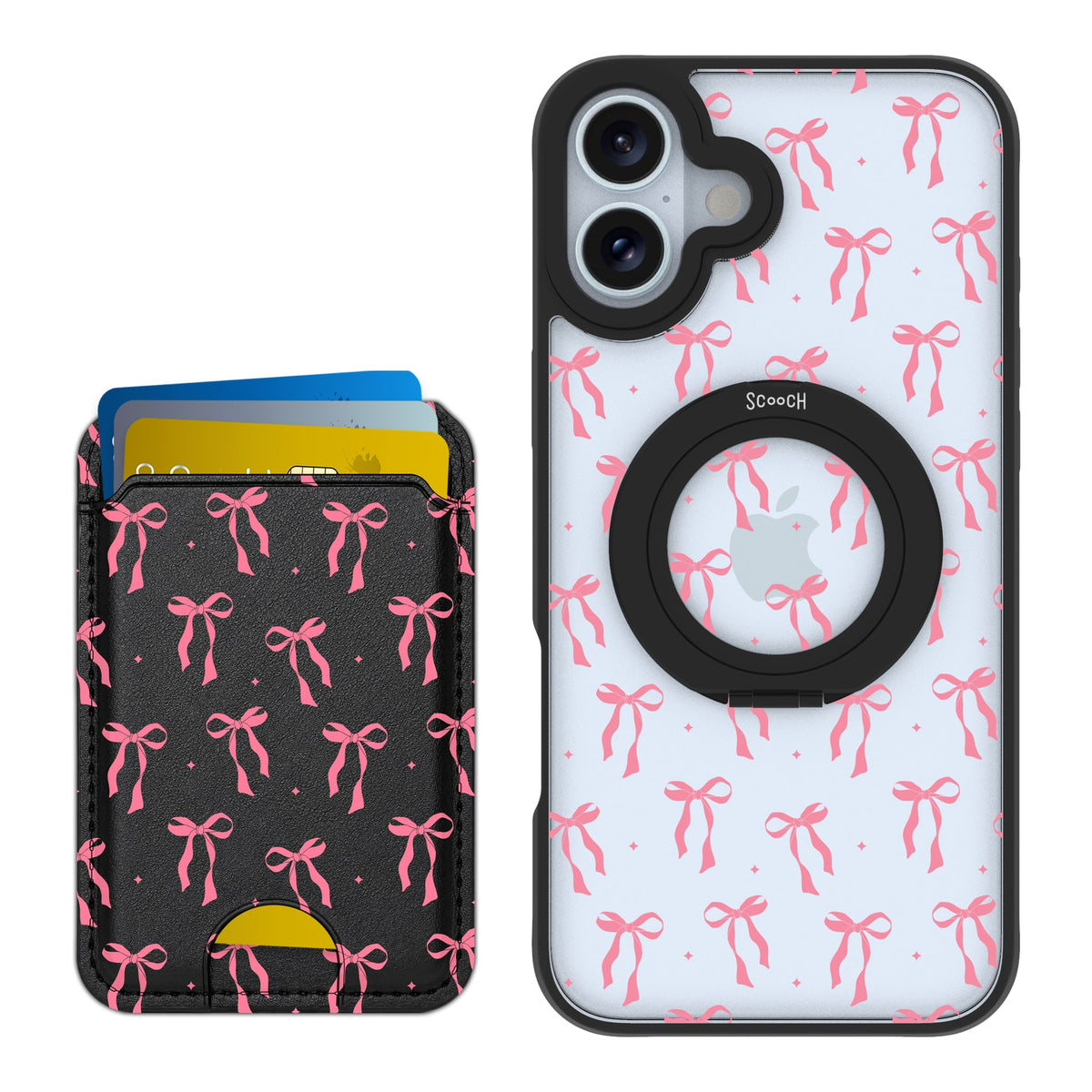 Scooch HaloCase Pink Bows for iPhone 16 Plus with Matching MagWallet