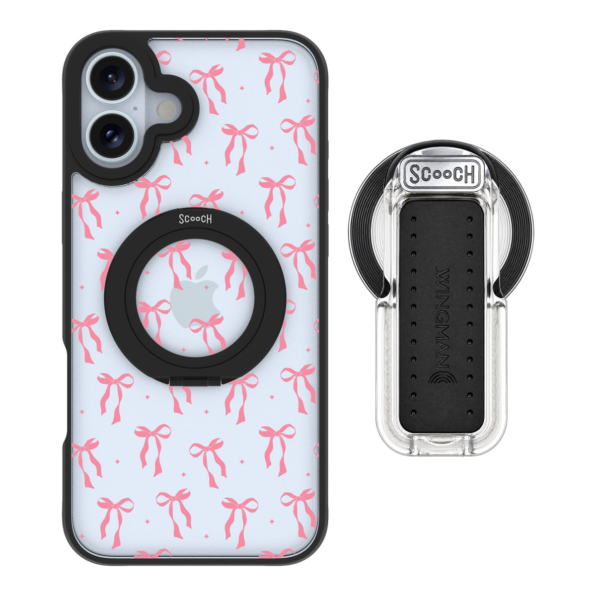Scooch HaloCase Pink Bows for iPhone 16 Plus with MagSafe Wingback - Clear