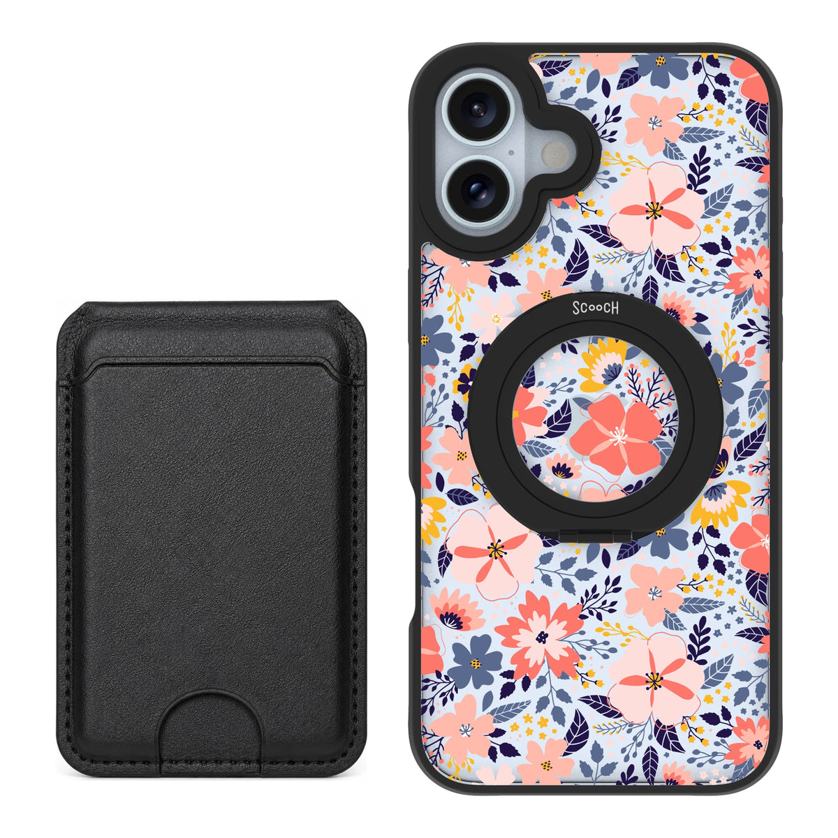 Scooch HaloCase Wildflowers for iPhone 16 Plus with Black MagWallet