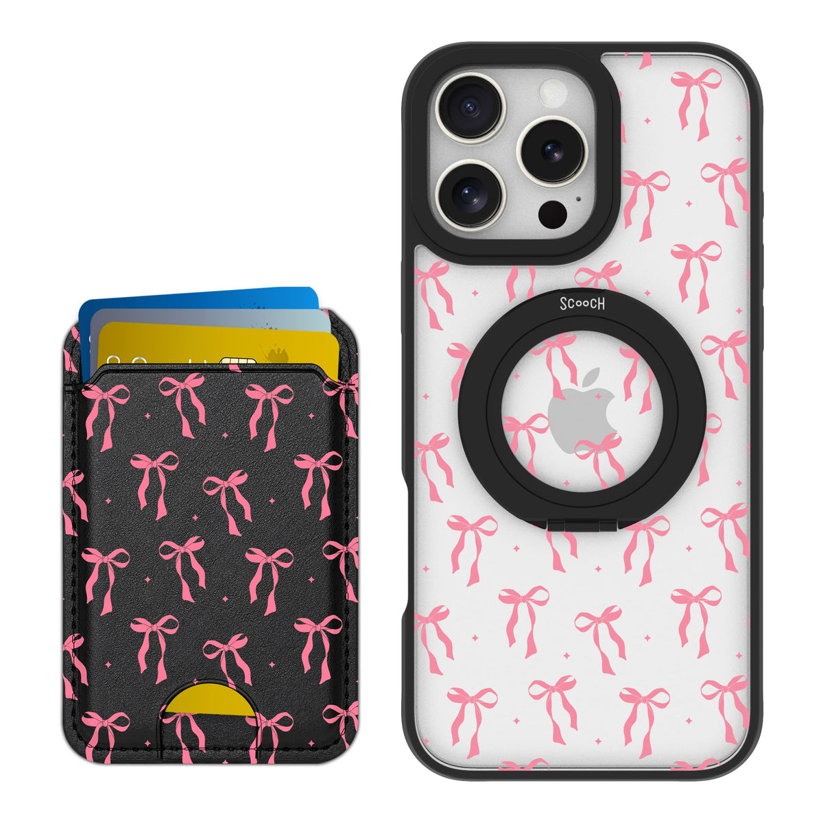 Scooch HaloCase Pink Bows for iPhone 16 Pro Max with Matching MagWallet