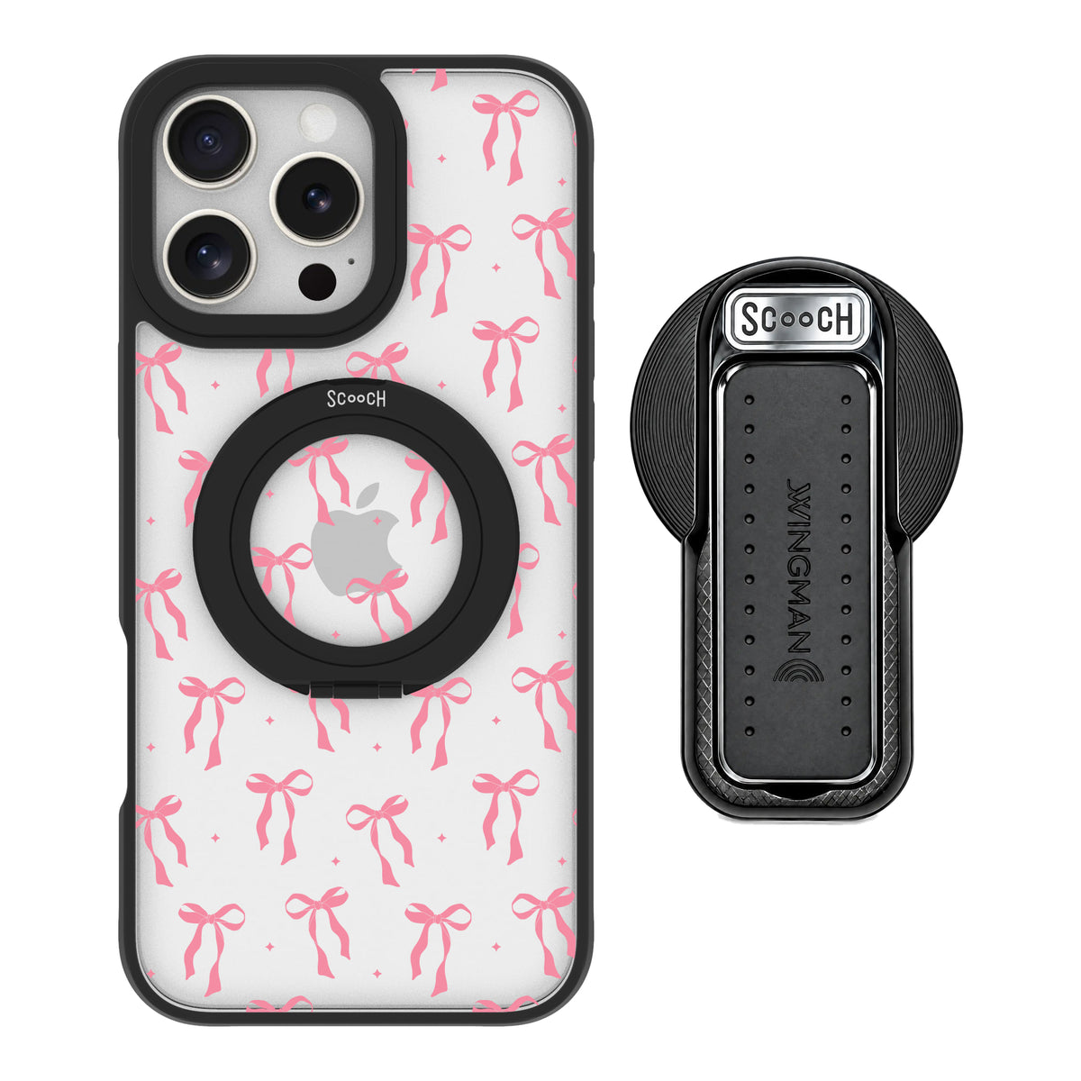 Scooch HaloCase Pink Bows for iPhone 16 Pro Max with MagSafe Wingback - Black