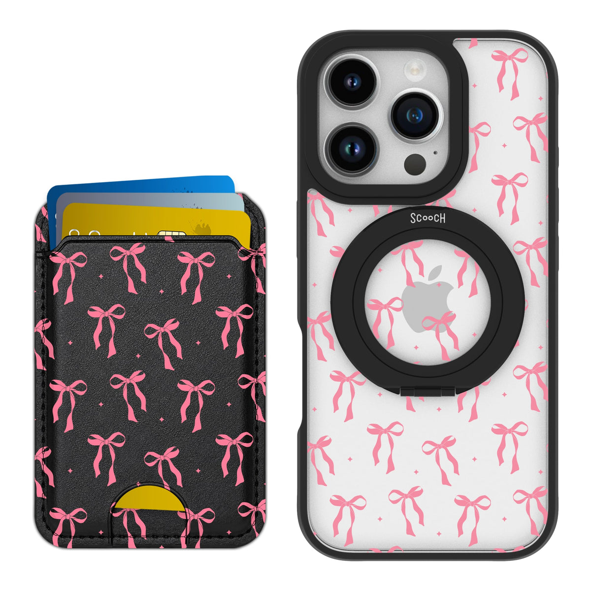 Scooch HaloCase Pink Bows for iPhone 16 Pro with Matching MagWallet