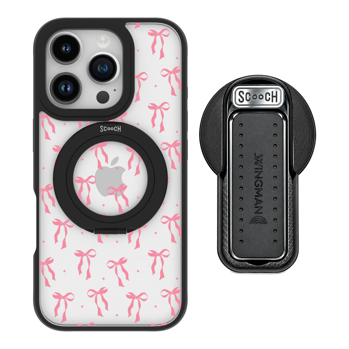 Scooch HaloCase Pink Bows for iPhone 16 Pro with MagSafe Wingback - Black