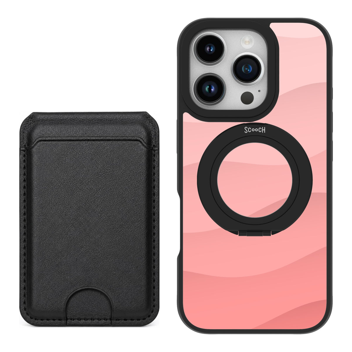 Scooch HaloCase Pink Waves for iPhone 16 Pro with Black MagWallet