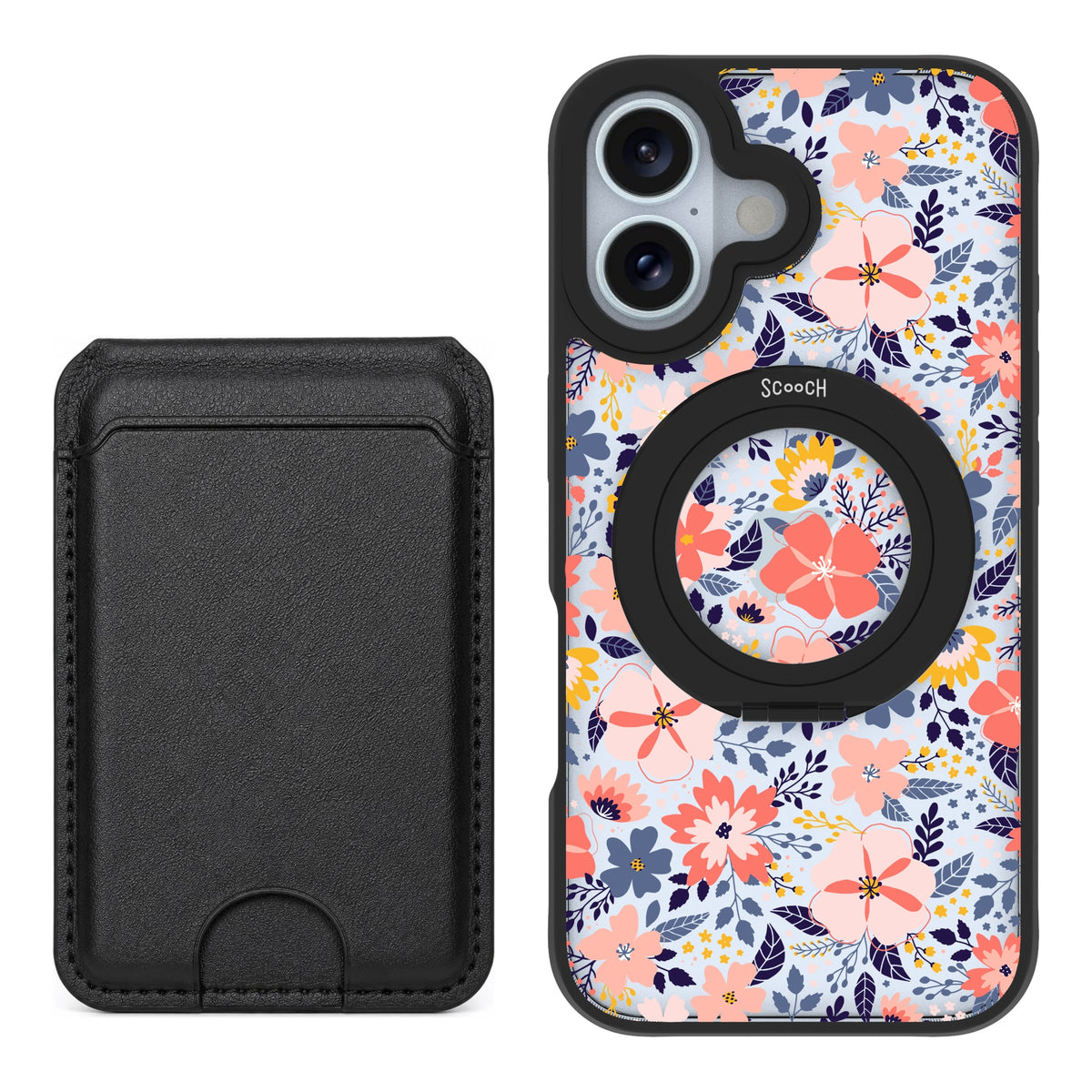 Scooch HaloCase Wildflowers for iPhone 16 with Black MagWallet