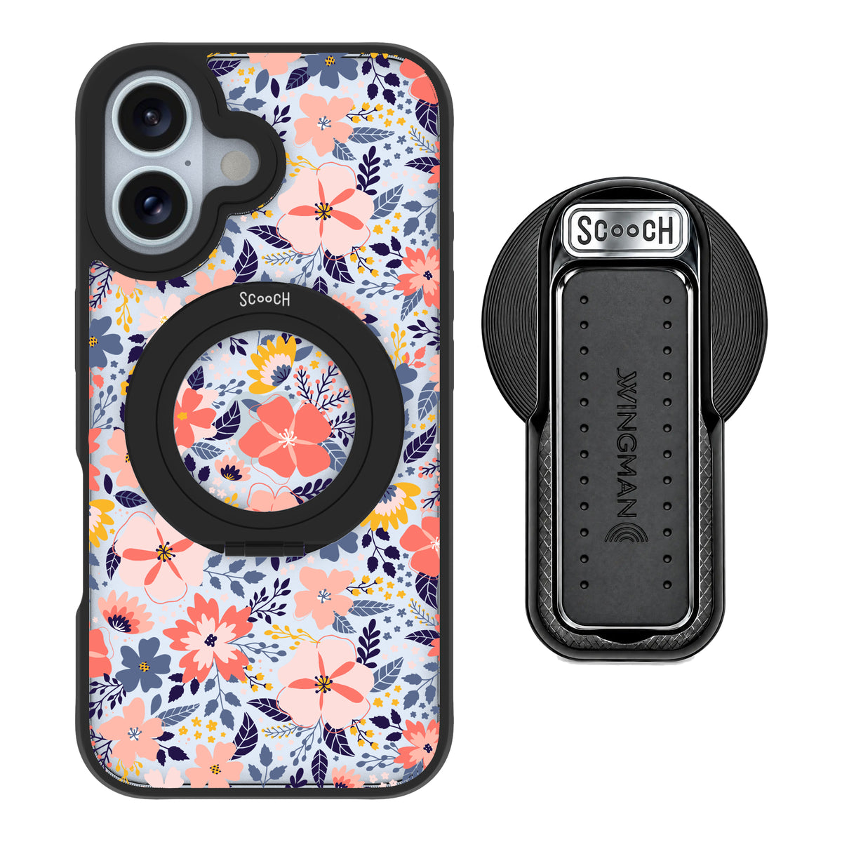 Scooch HaloCase Wildflowers for iPhone 16 with MagSafe Wingback - Black