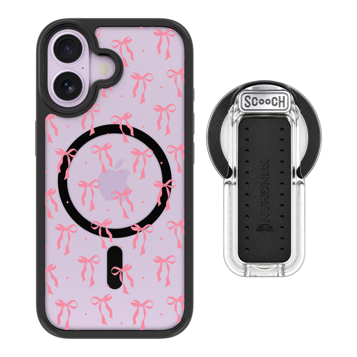 Scooch MagCase Pink Bows for iPhone 17 with MagSafe Wingback - Clear