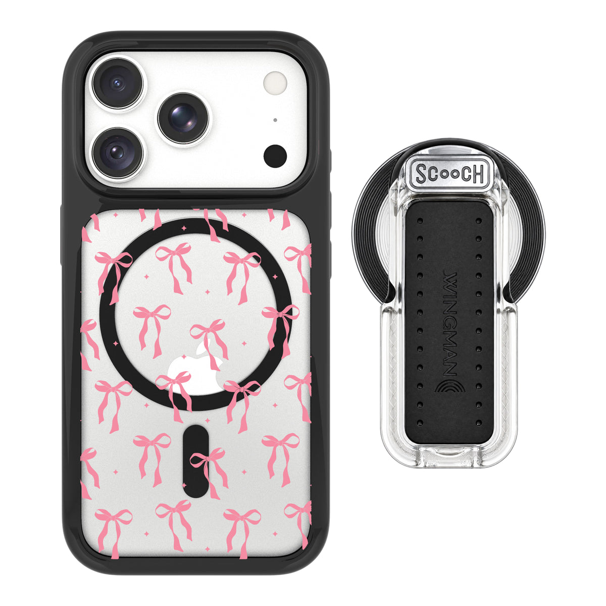 Scooch MagCase Pink Bows for iPhone 18 Pro Max with MagSafe Wingback - Clear