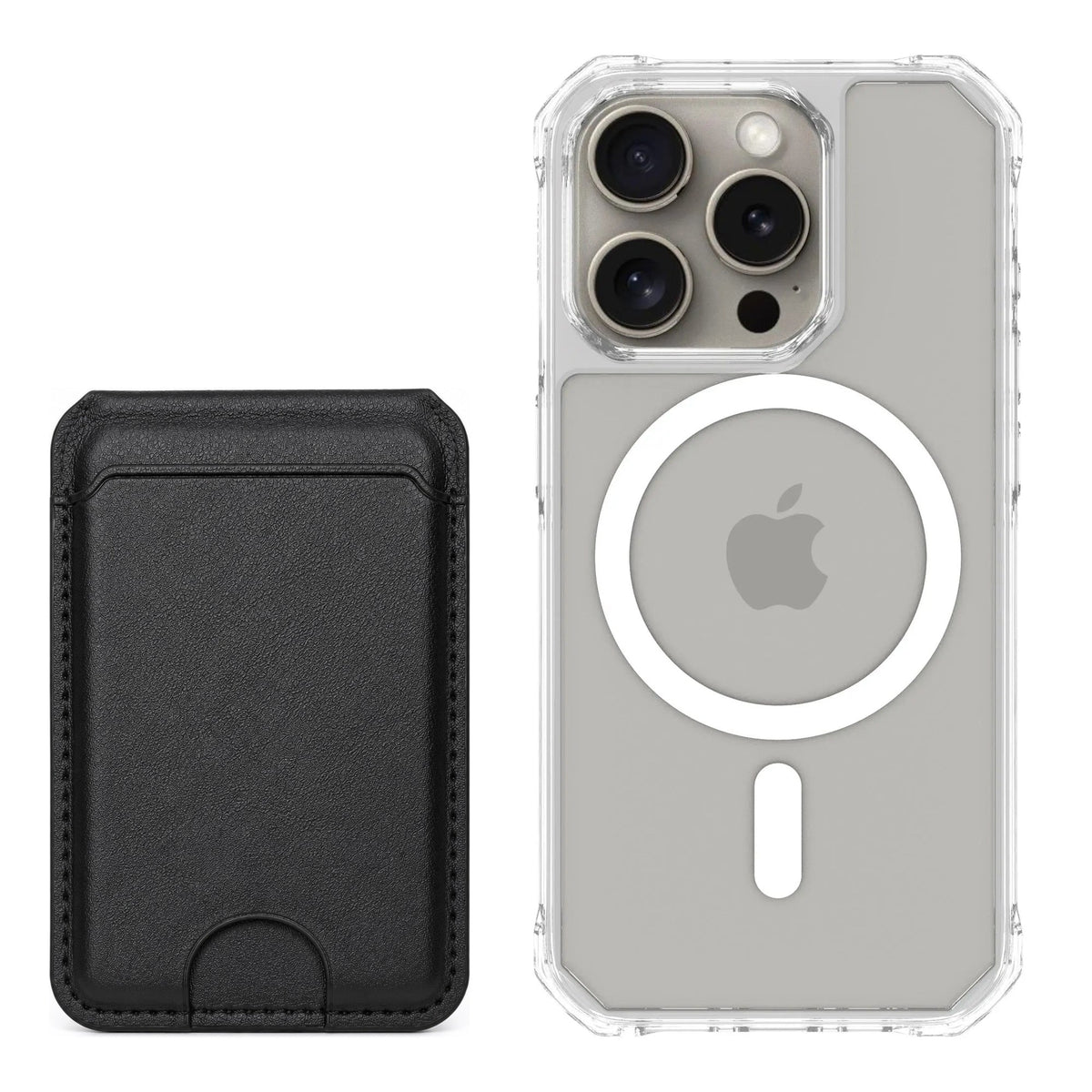 magcase-clear iPhone 15 Pro Matching MagWallet Bundle with MagWallet 3.0 Black