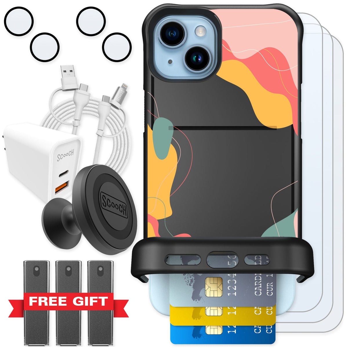 Scooch Wingmate Abstract Pastel for iPhone 14 Plus — Ultimate Bundle