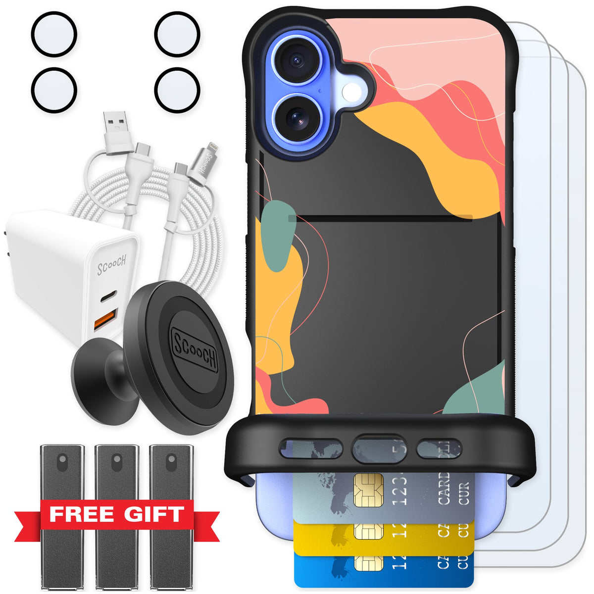 Scooch Wingmate Abstract Pastel for iPhone 16 Plus — Ultimate Bundle