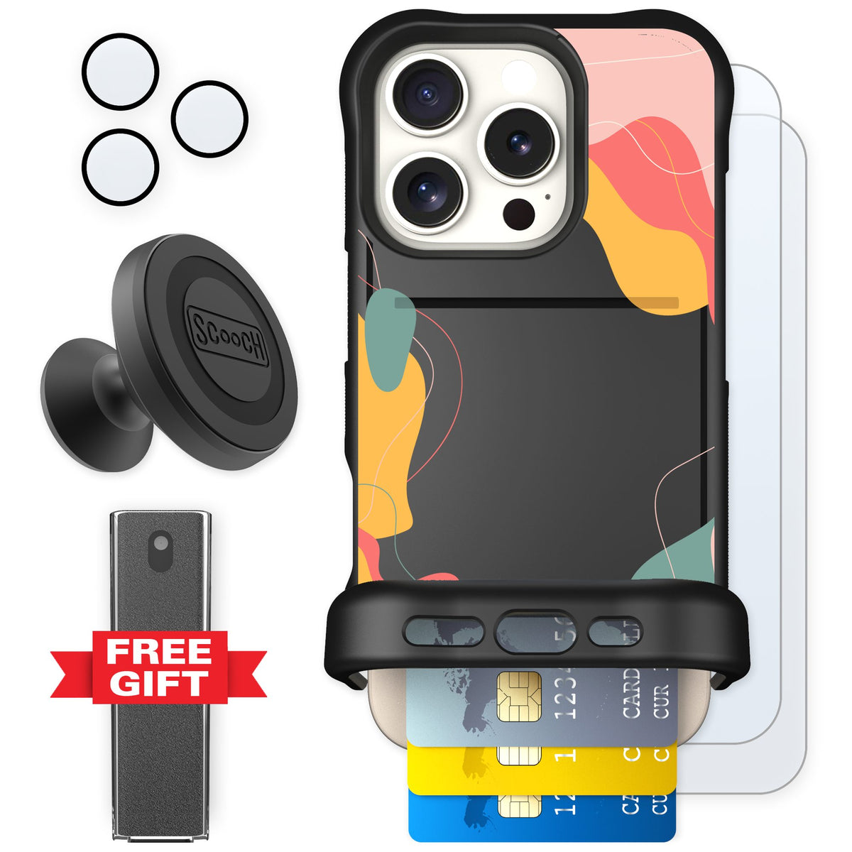 Scooch Wingmate Abstract Pastel for iPhone 16 Pro — Defender Bundle