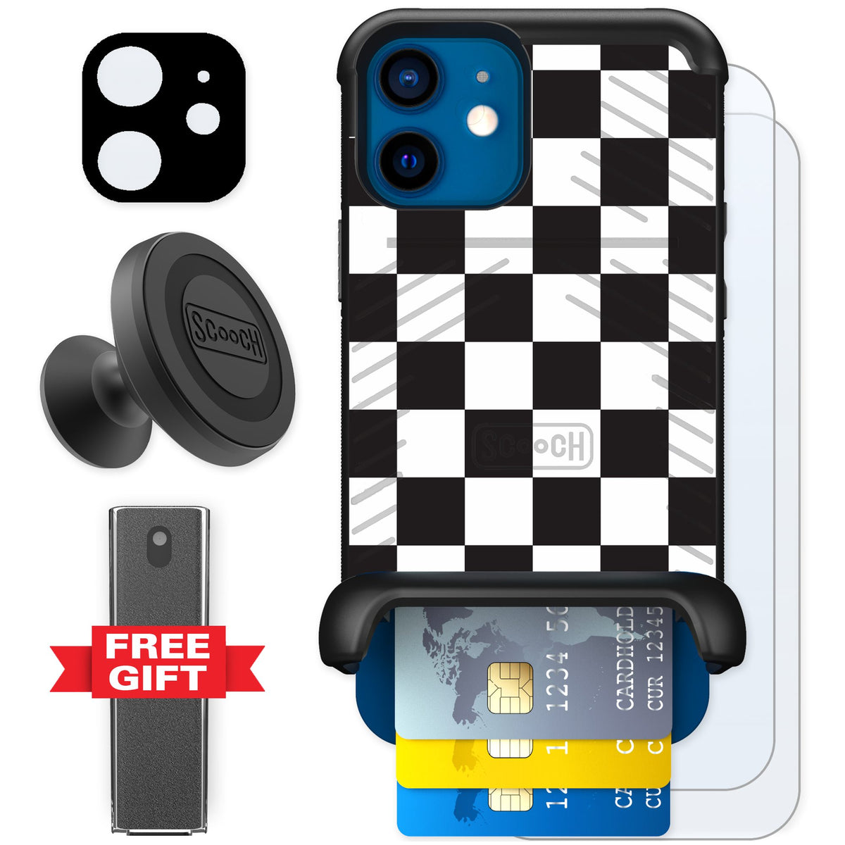 Scooch Wingmate Checkered for iPhone 12 — Defender Bundle