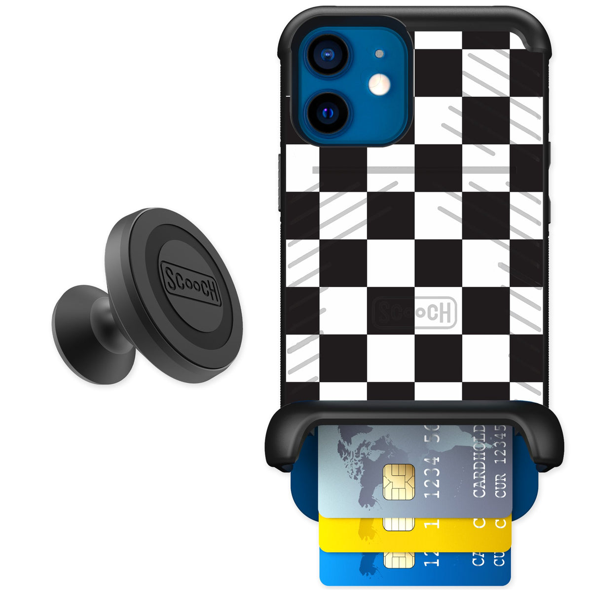 Scooch Wingmate Checkered for iPhone 12 — Starter Bundle