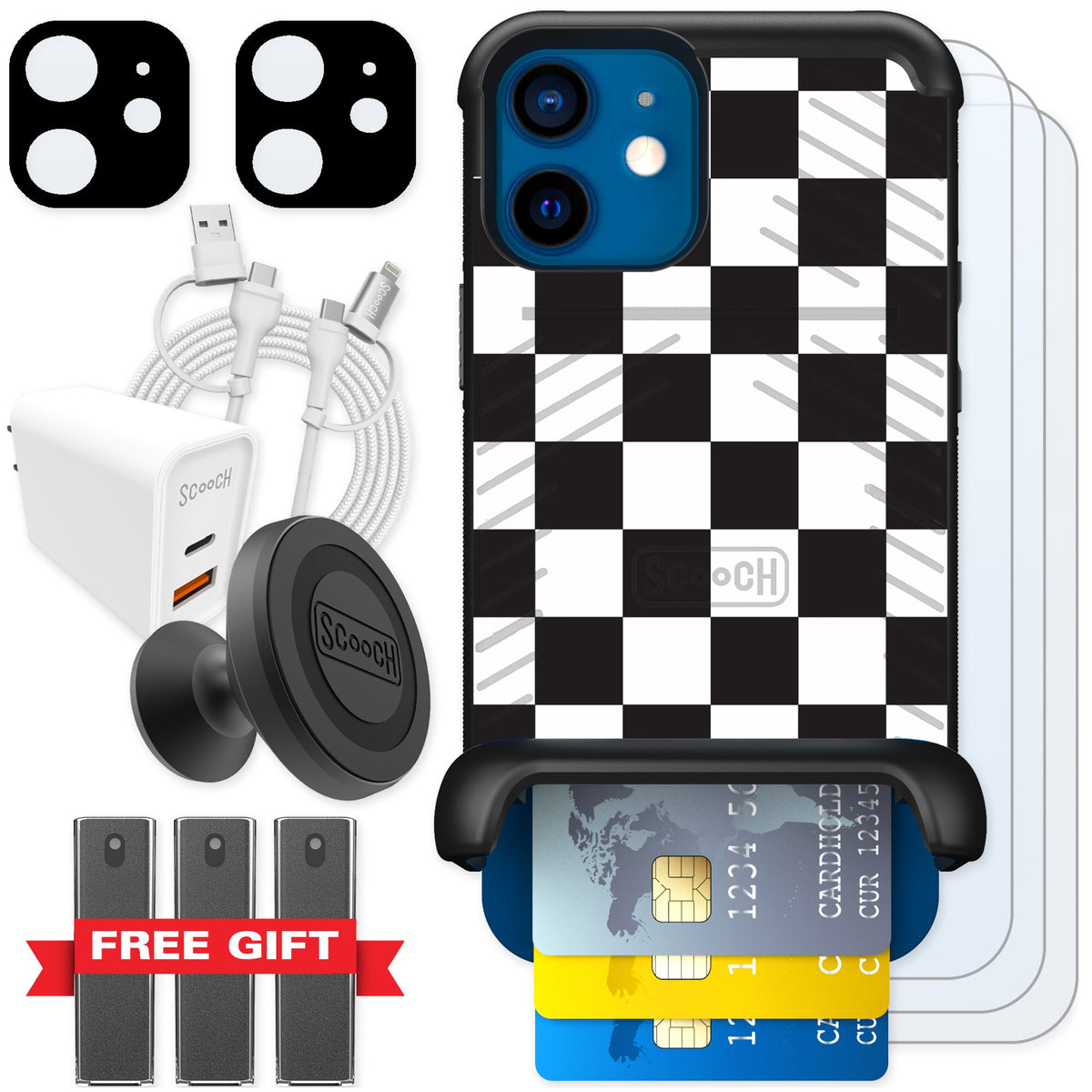 Scooch Wingmate Checkered for iPhone 12 — Ultimate Bundle