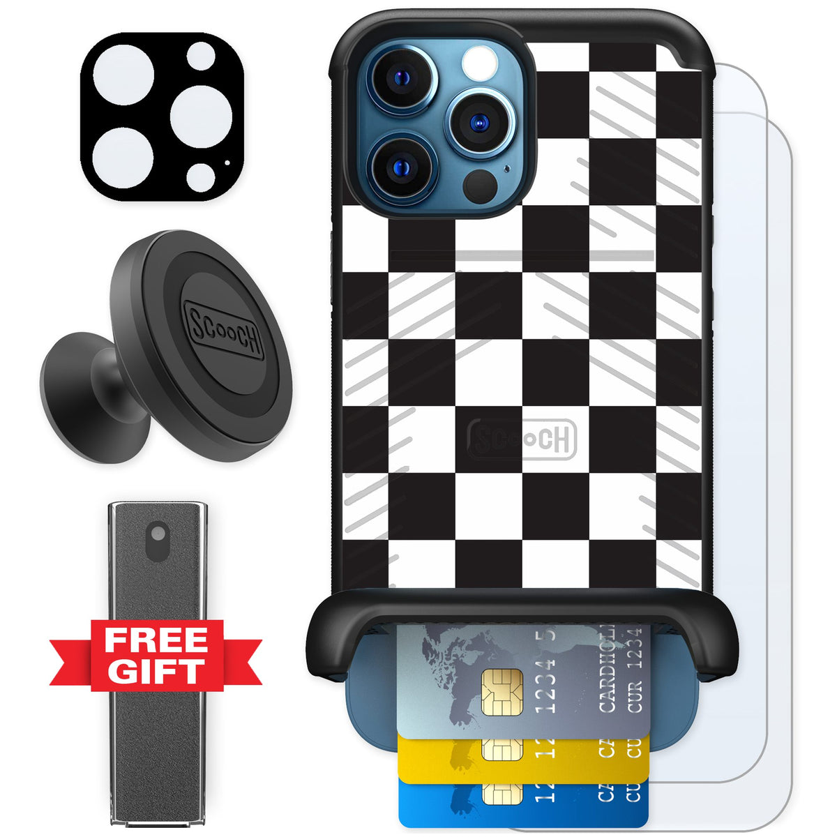 Scooch Wingmate Checkered for iPhone 12 Pro — Defender Bundle