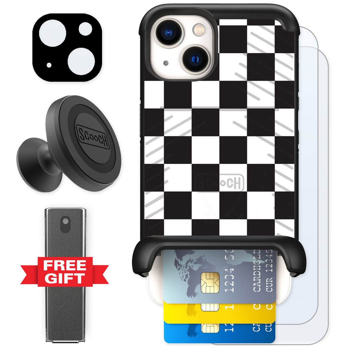 Scooch Wingmate Checkered for iPhone 13 — Defender Bundle