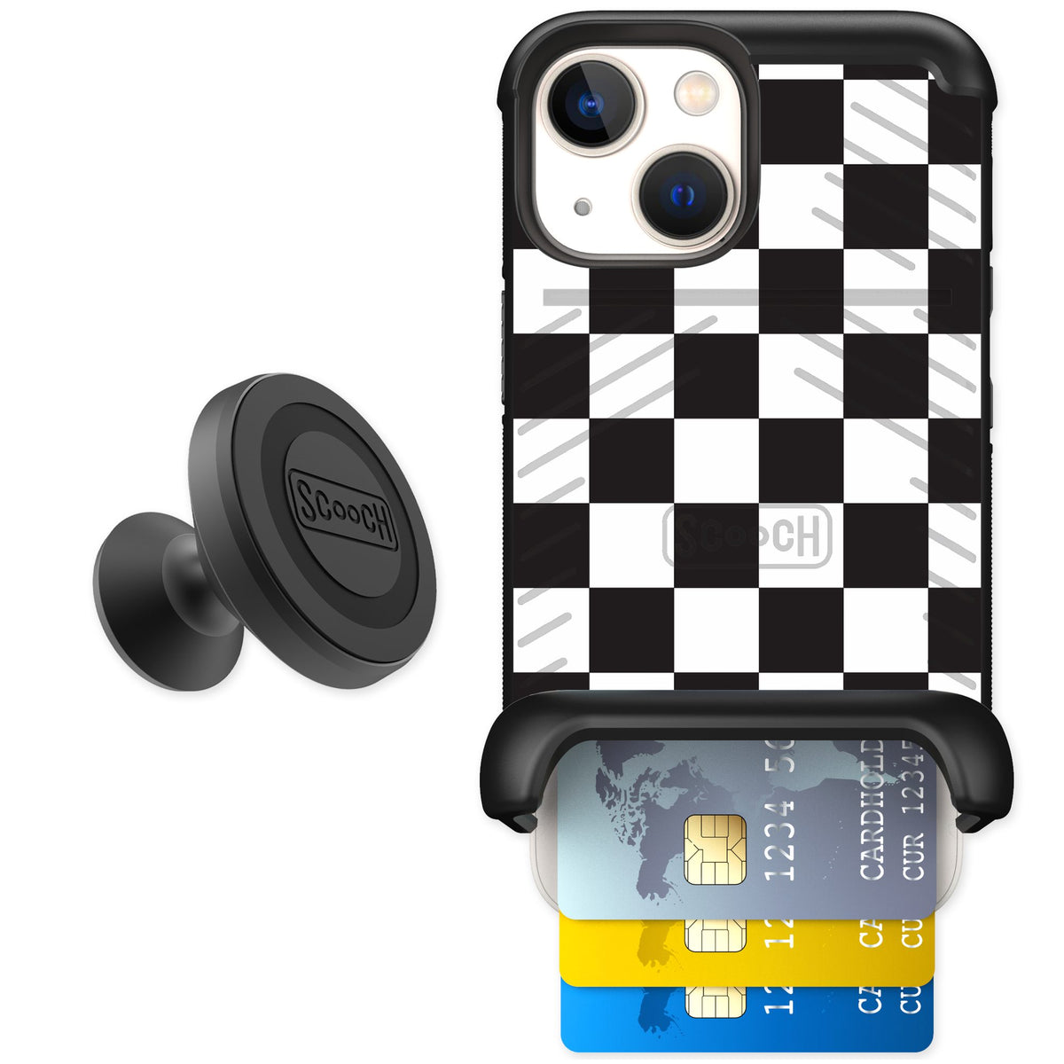 Scooch Wingmate Checkered for iPhone 13 mini — Starter Bundle