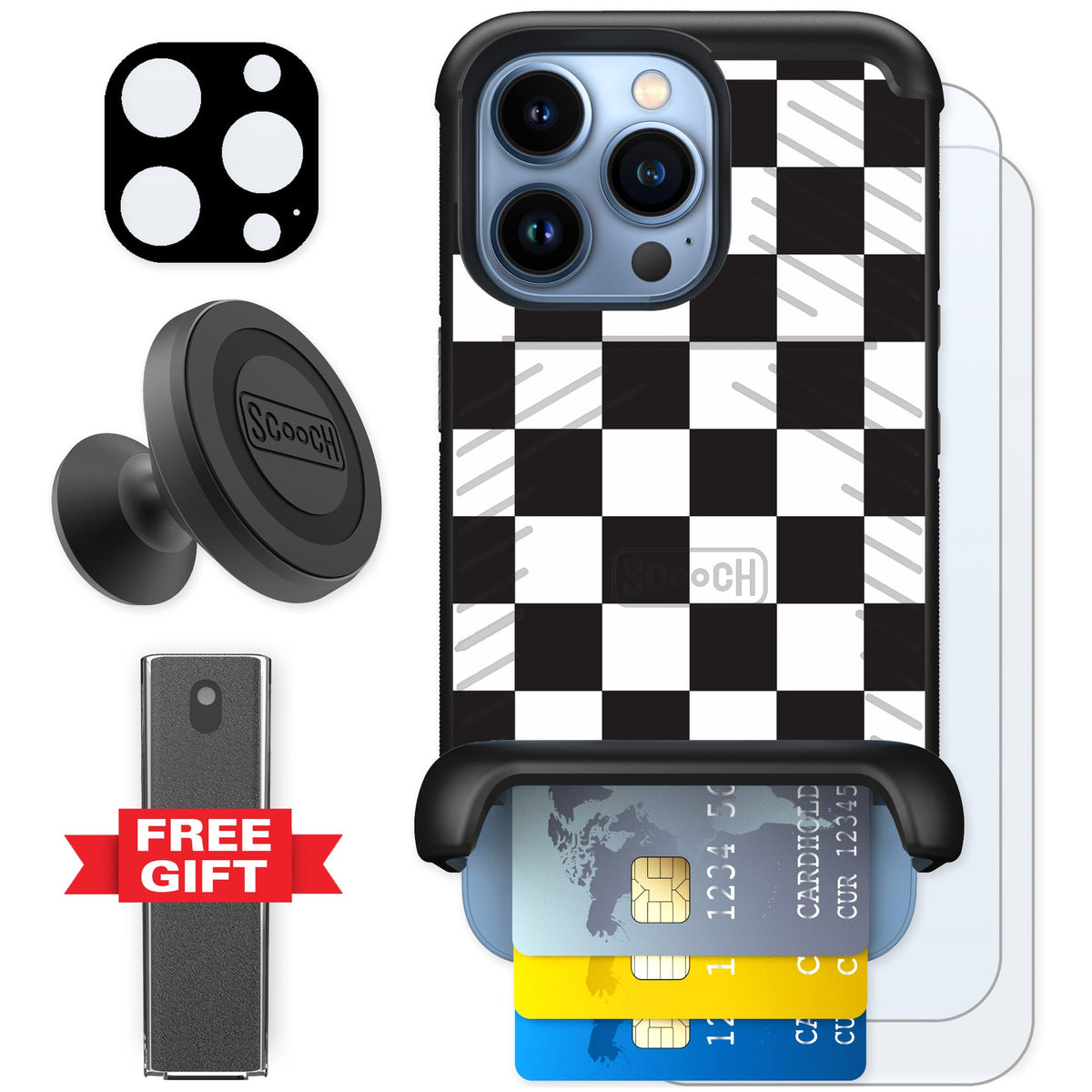 Scooch Wingmate Checkered for iPhone 13 Pro — Defender Bundle