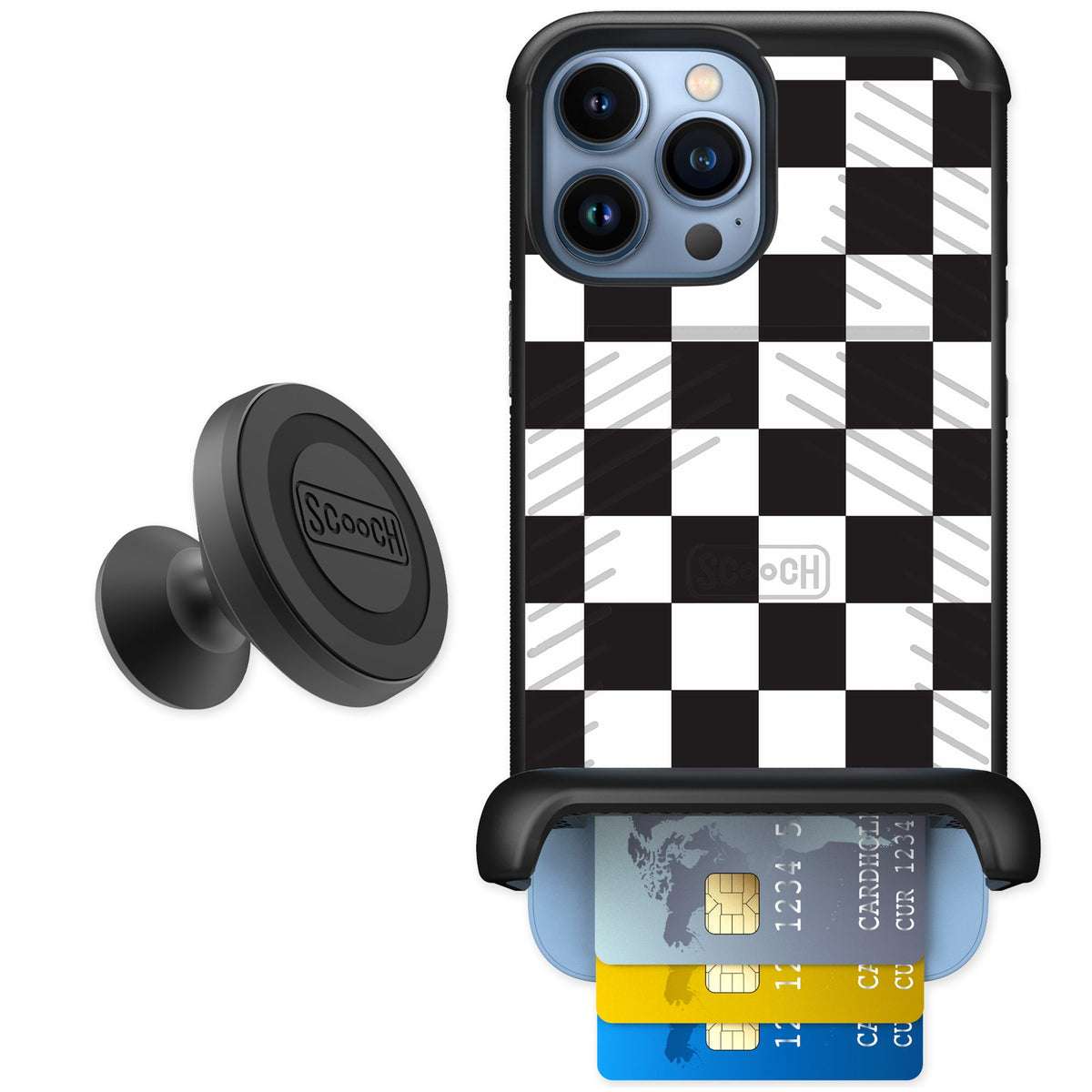 Scooch Wingmate Checkered for iPhone 13 Pro Max — Starter Bundle