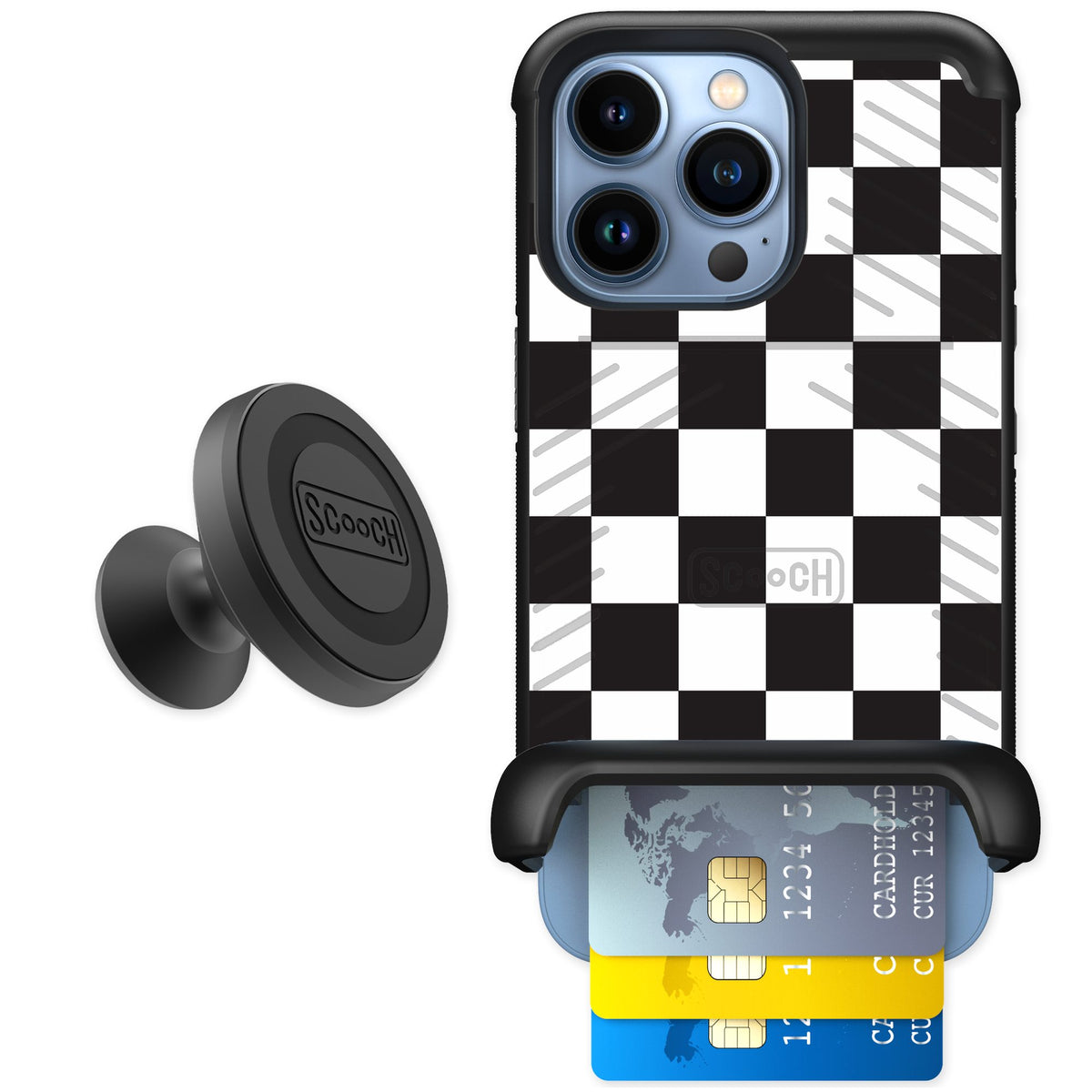 Scooch Wingmate Checkered for iPhone 13 Pro — Starter Bundle