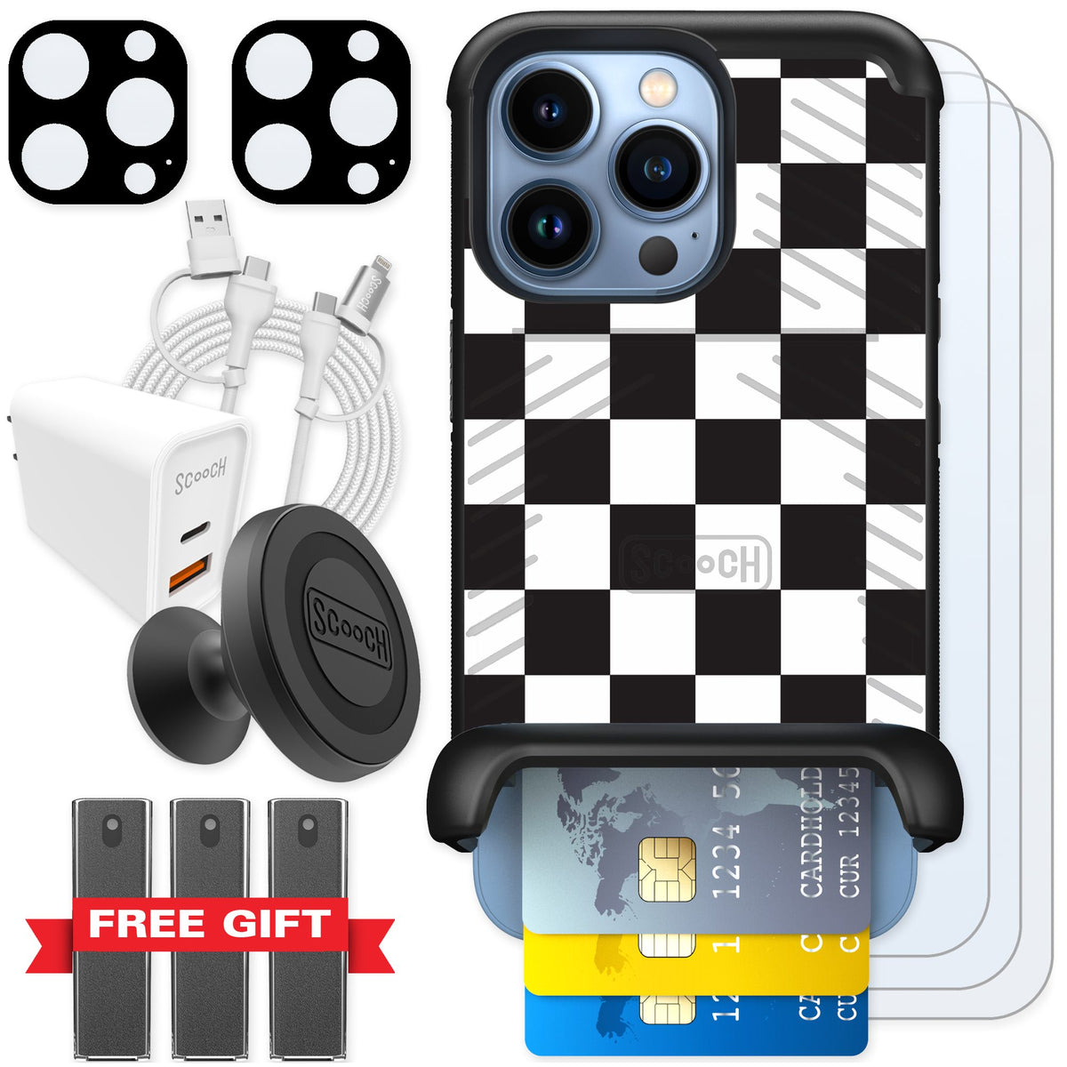 Scooch Wingmate Checkered for iPhone 13 Pro — Ultimate Bundle