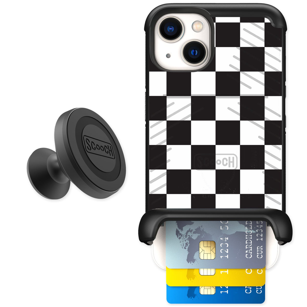 Scooch Wingmate Checkered for iPhone 13 — Starter Bundle