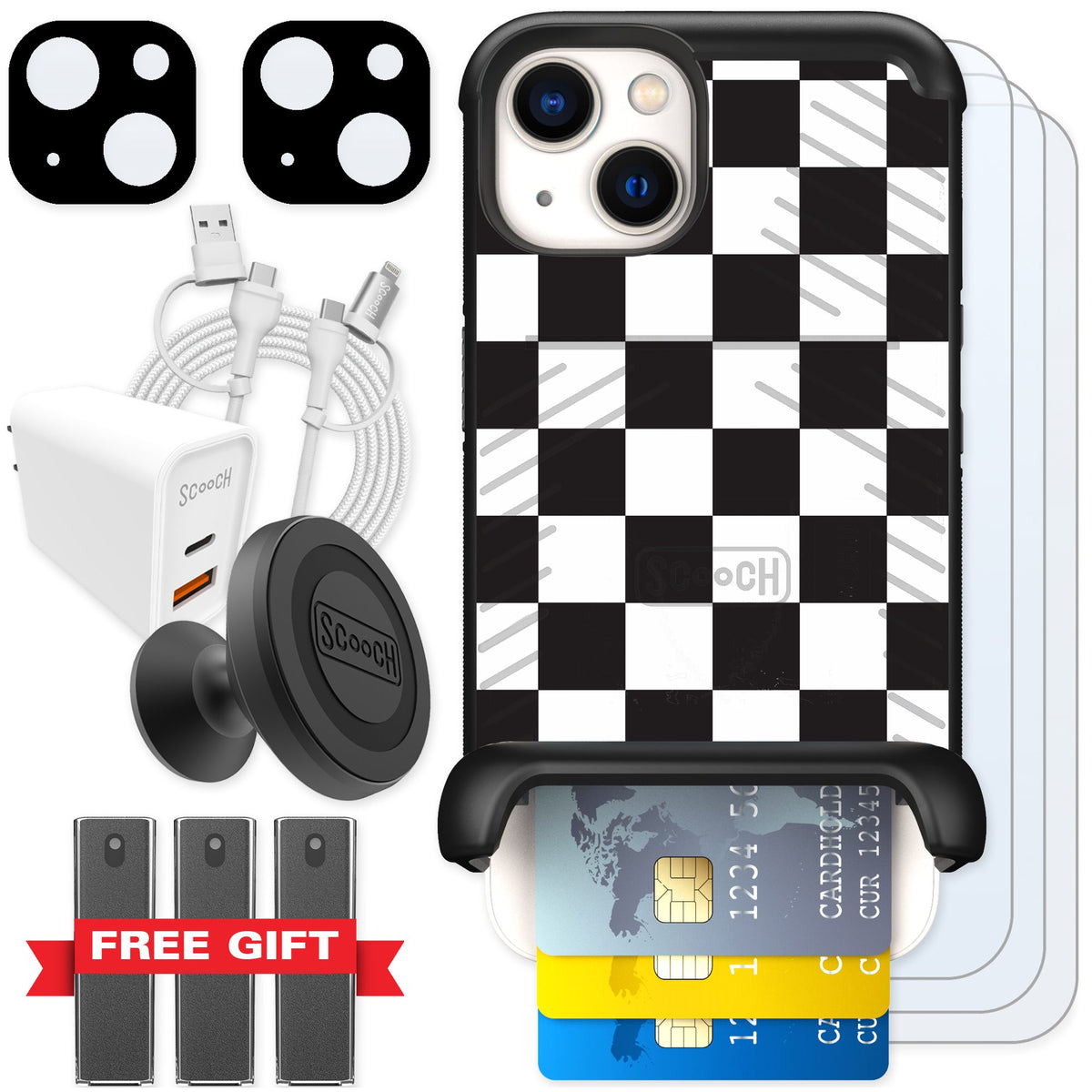 Scooch Wingmate Checkered for iPhone 13 — Ultimate Bundle