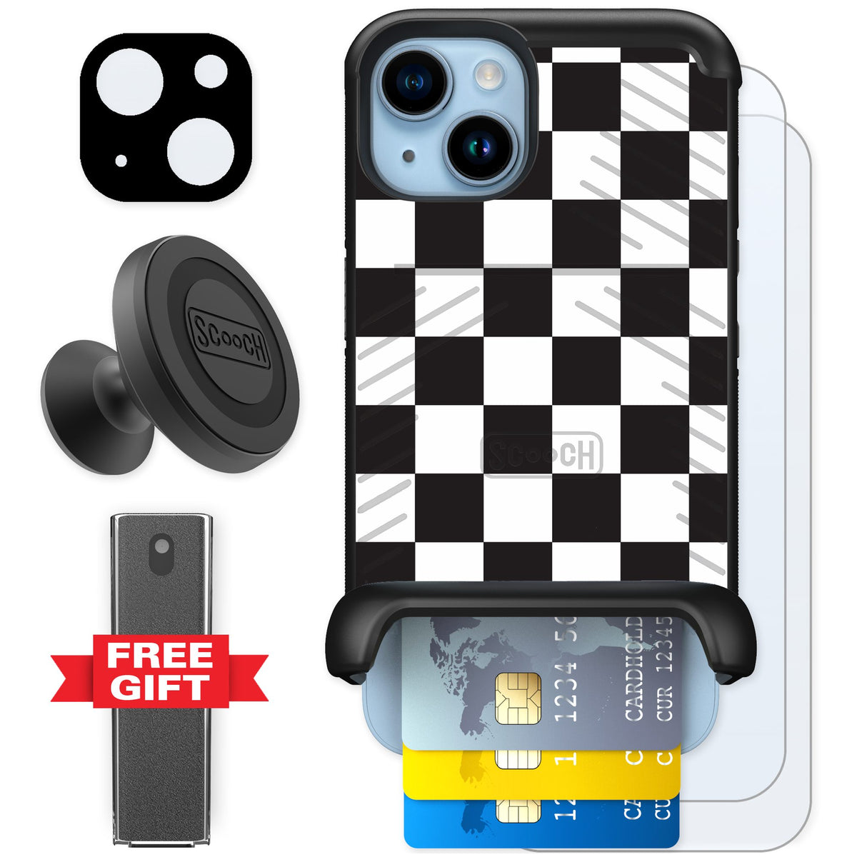 Scooch Wingmate Checkered for iPhone 14 — Defender Bundle