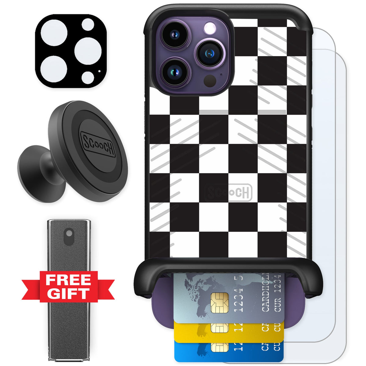 Scooch Wingmate Checkered for iPhone 14 Pro Max — Defender Bundle