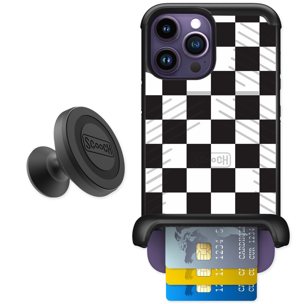 Scooch Wingmate Checkered for iPhone 14 Pro Max — Starter Bundle