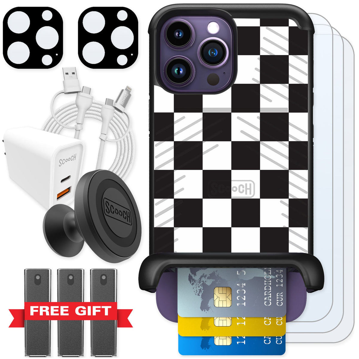 Scooch Wingmate Checkered for iPhone 14 Pro Max — Ultimate Bundle