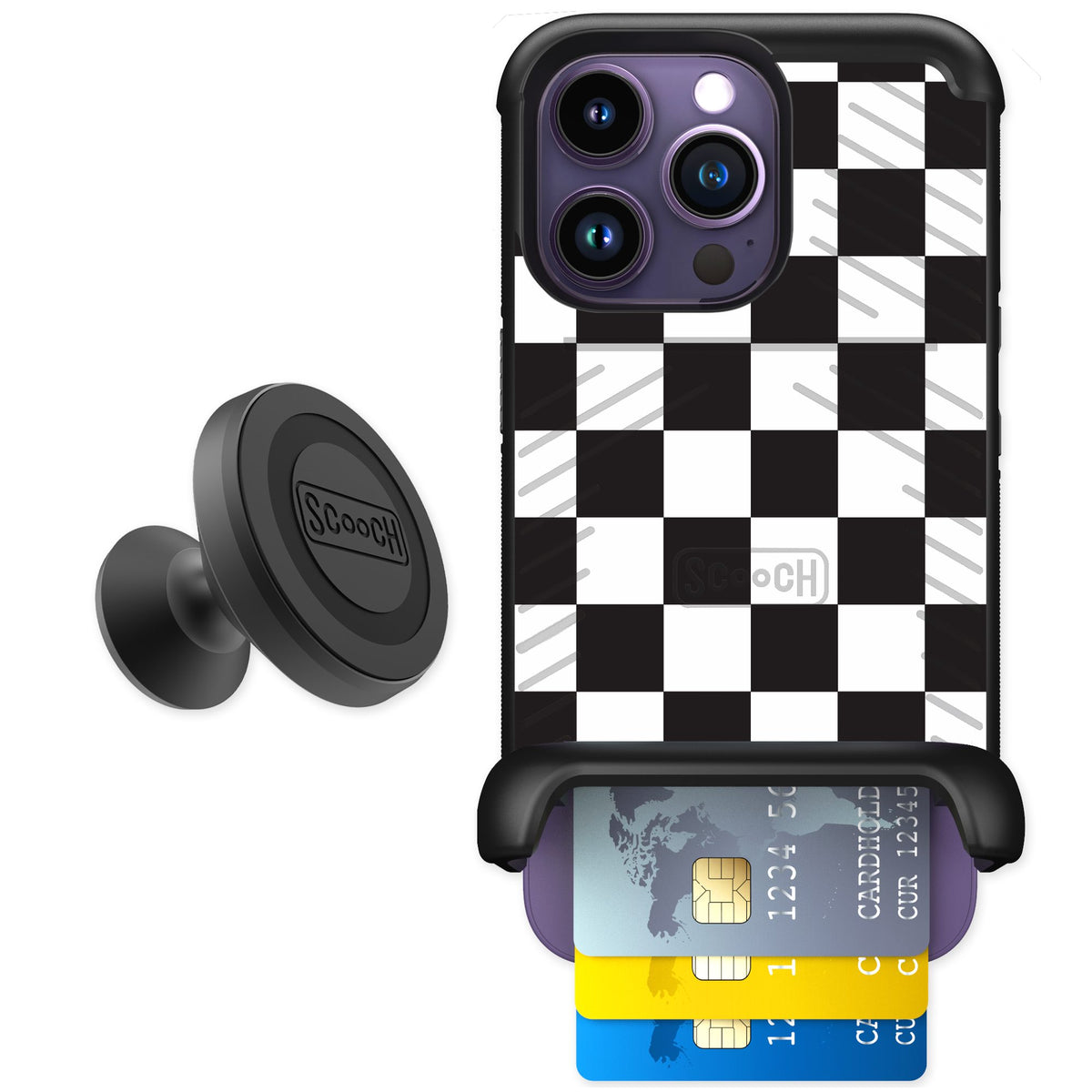 Scooch Wingmate Checkered for iPhone 14 Pro — Starter Bundle