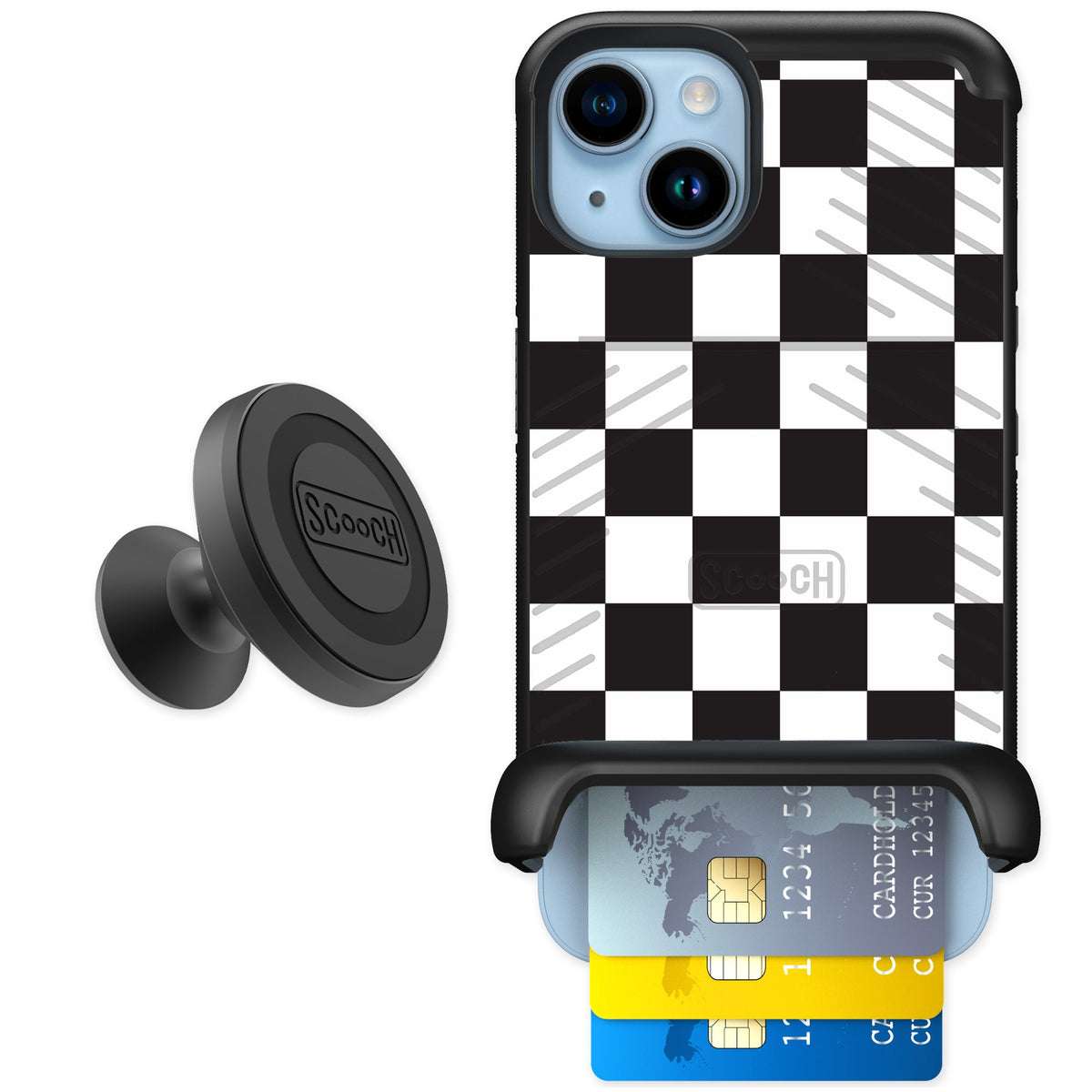 Scooch Wingmate Checkered for iPhone 14 — Starter Bundle