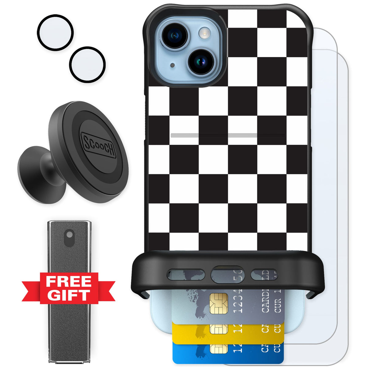 Scooch Wingmate Checkered for iPhone 14 Plus — Defender Bundle