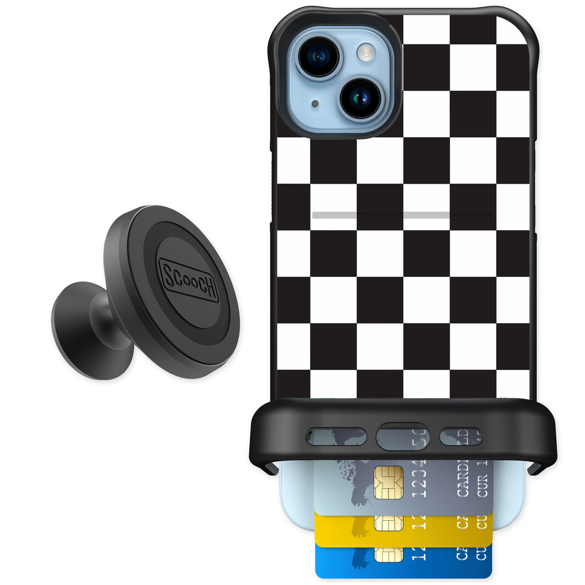 Scooch Wingmate Checkered for iPhone 14 Plus — Starter Bundle