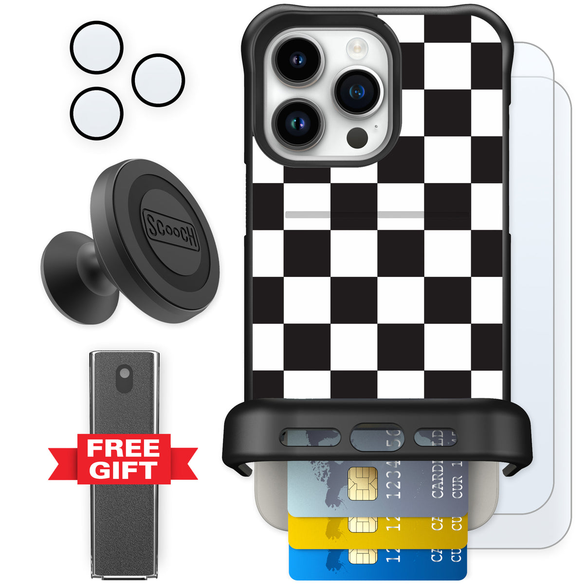 Scooch Wingmate Checkered for iPhone 15 Pro Max — Defender Bundle