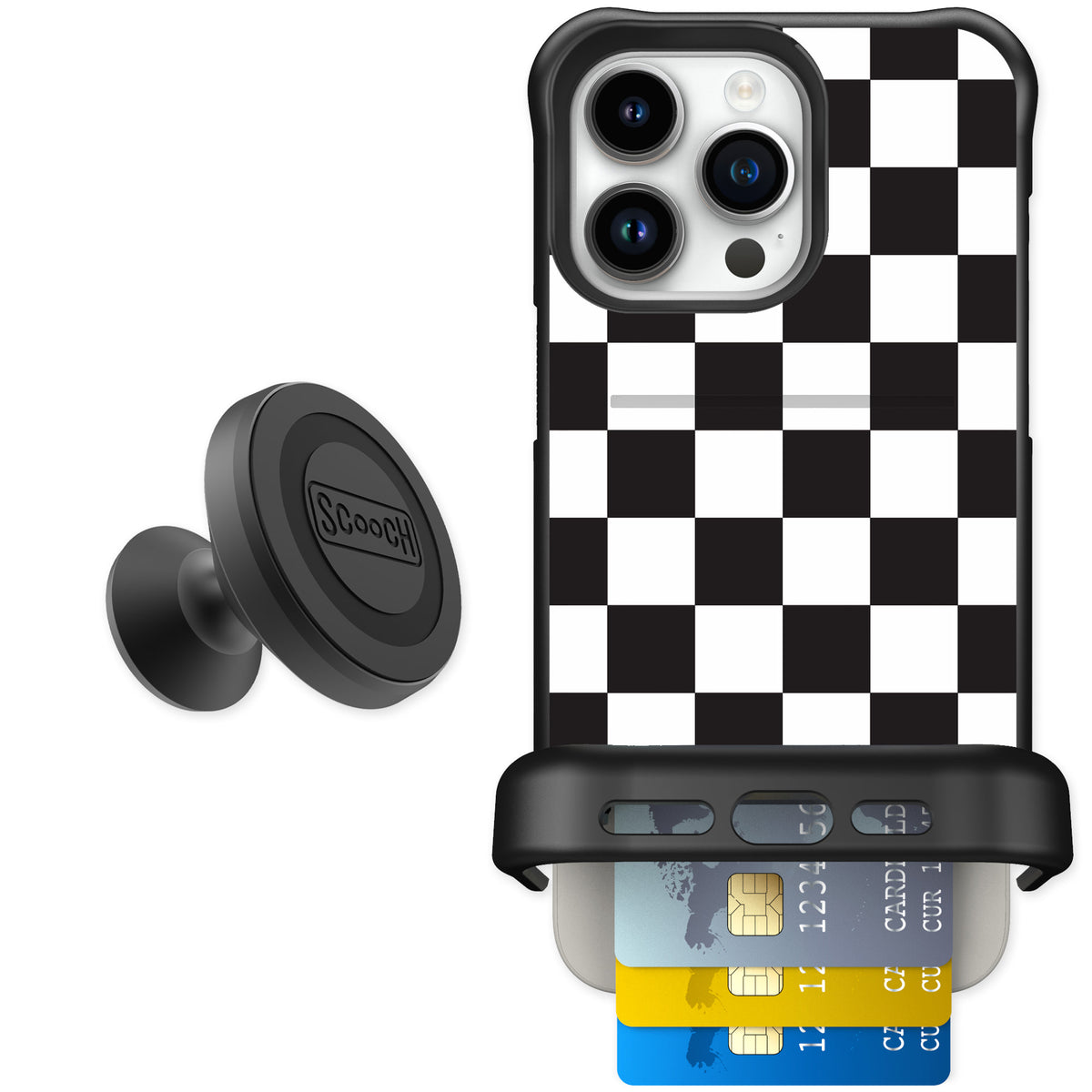 Scooch Wingmate Checkered for iPhone 15 Pro Max — Starter Bundle
