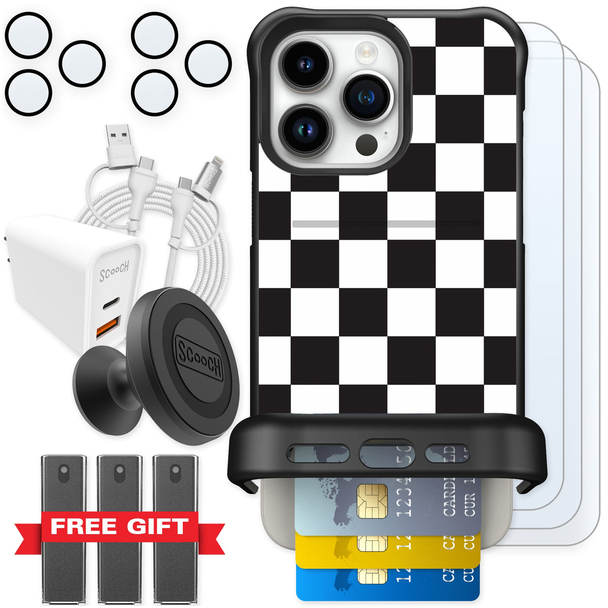 Scooch Wingmate Checkered for iPhone 15 Pro Max — Ultimate Bundle