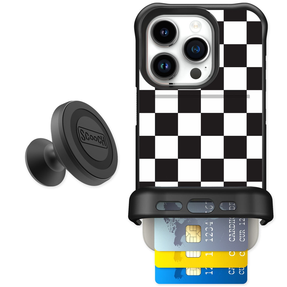 Scooch Wingmate Checkered for iPhone 15 Pro — Starter Bundle