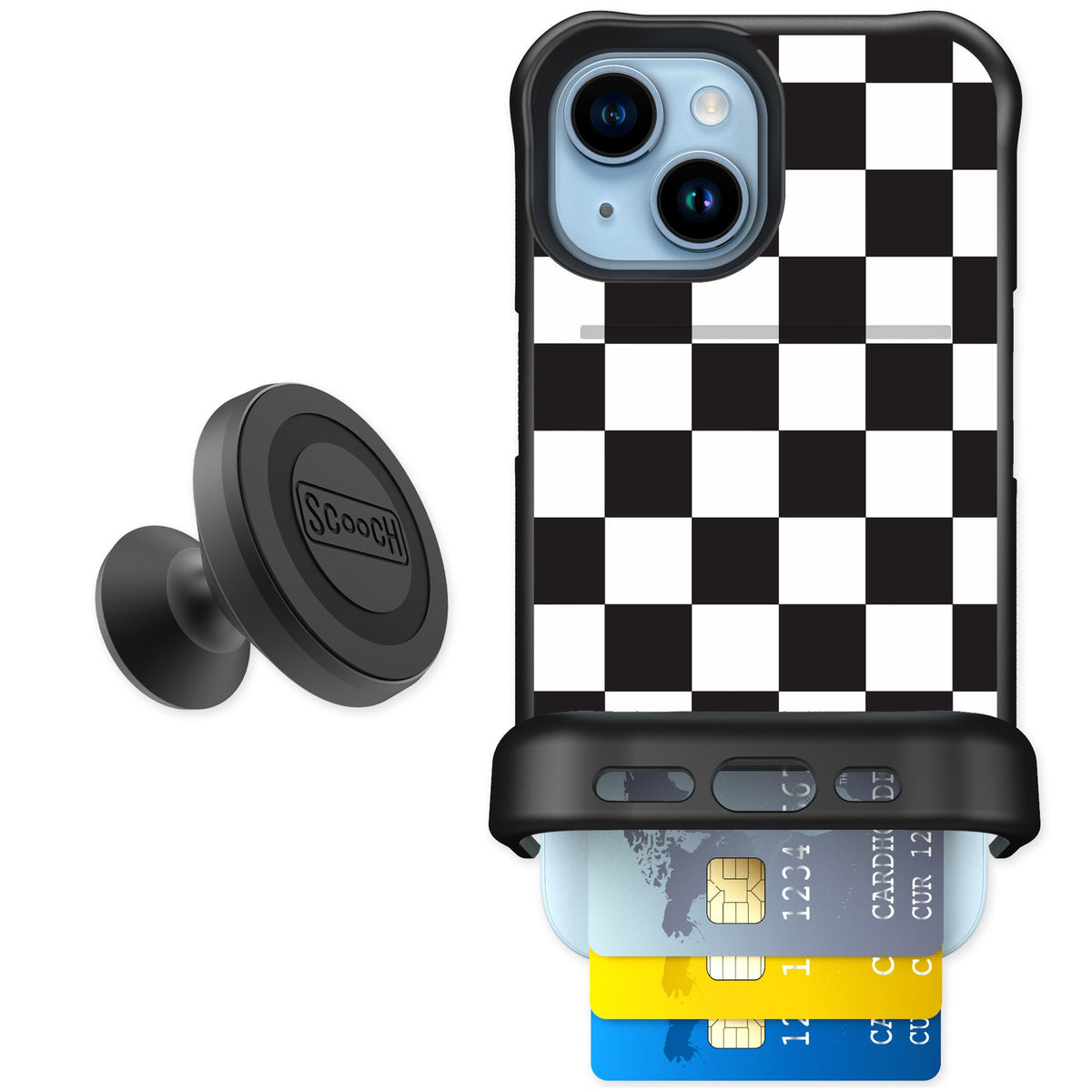Scooch Wingmate Checkered for iPhone 15 — Starter Bundle