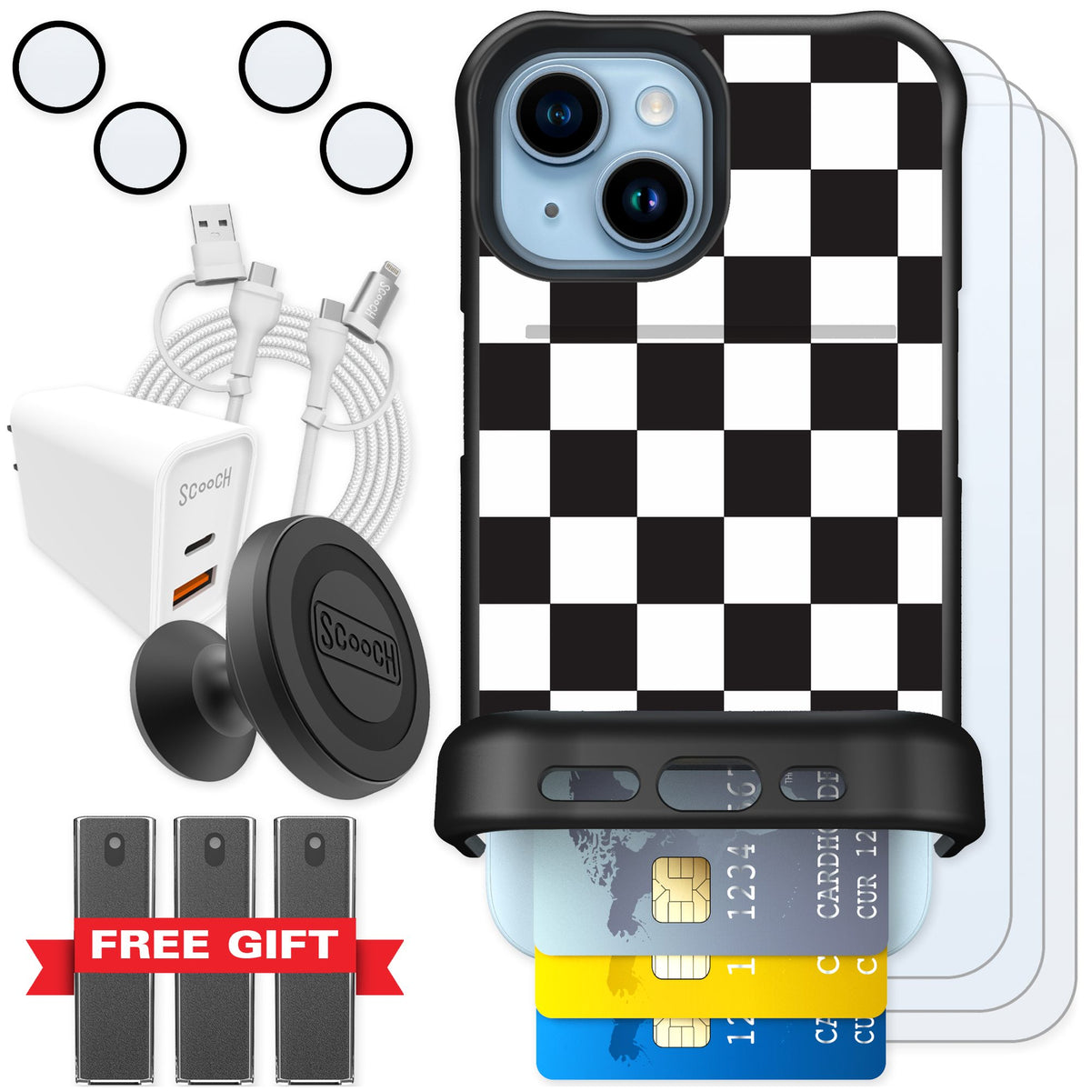 Scooch Wingmate Checkered for iPhone 15 — Ultimate Bundle