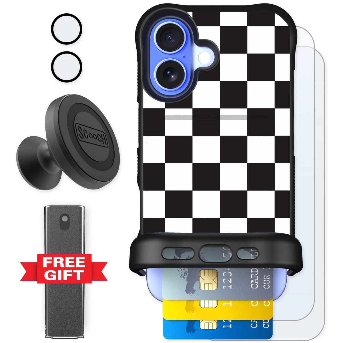 Scooch Wingmate Checkered for iPhone 16 — Defender Bundle