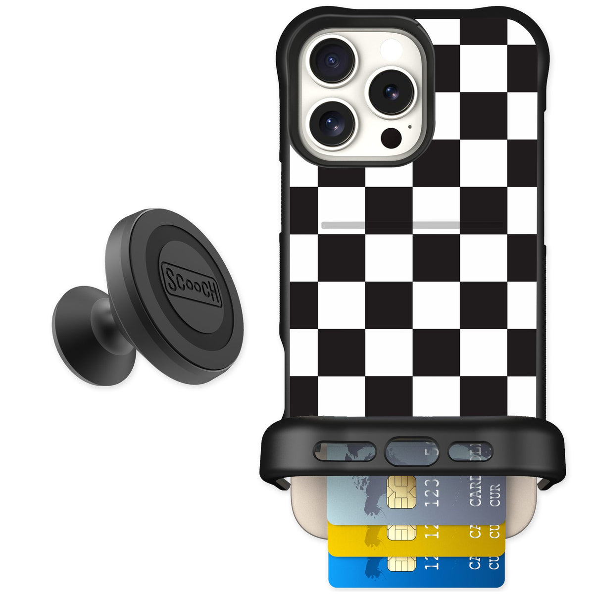 Scooch Wingmate Checkered for iPhone 16 Pro Max — Starter Bundle